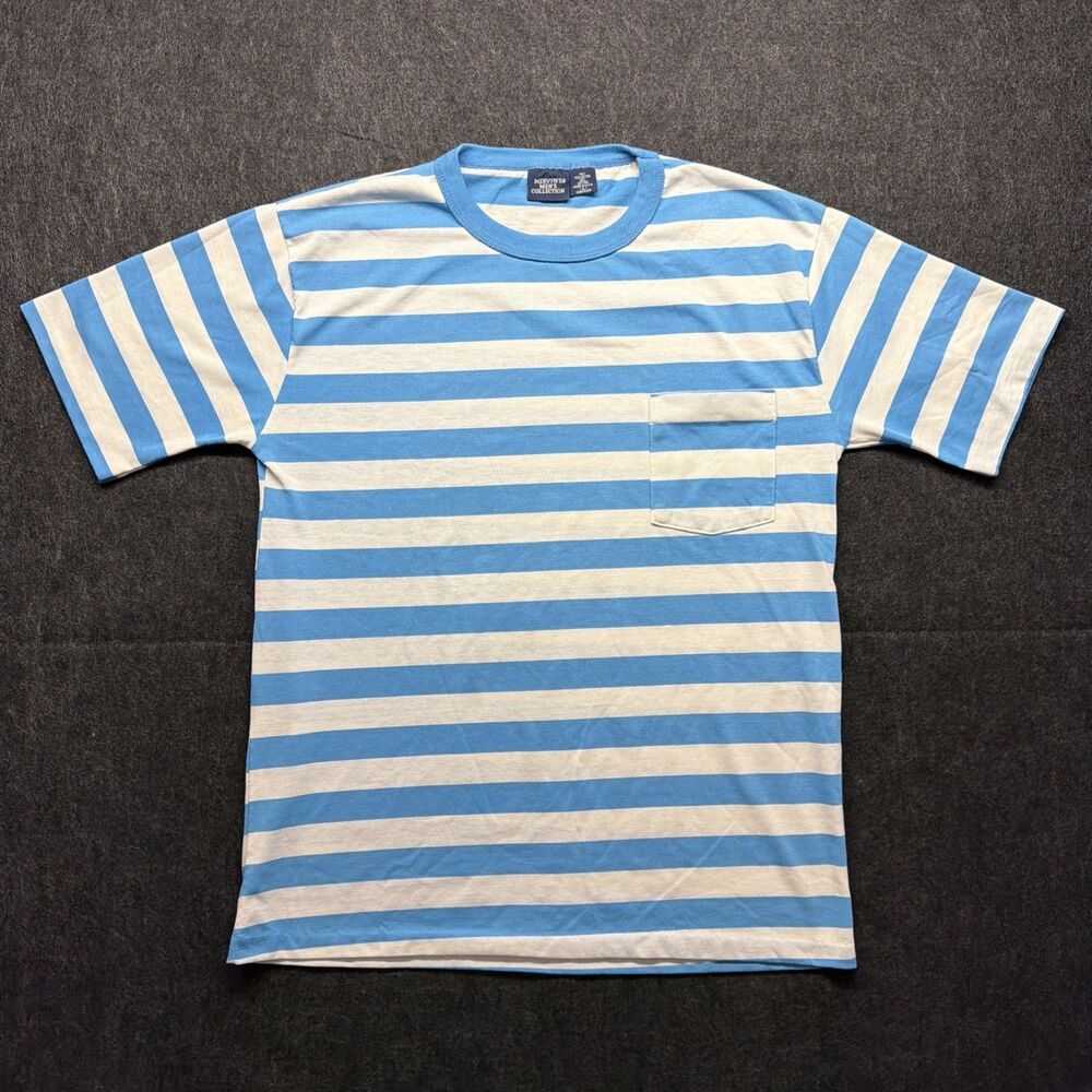 Vintage 80s 90s Mervyn’s Mens Collection Striped Pocket T-Shirt USA Single Large